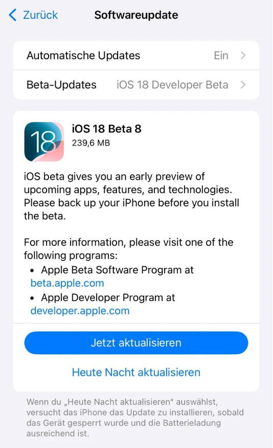 海港苹果手机维修分享苹果 iOS / iPadOS 18 开发者预览版 Beta 8 发布 